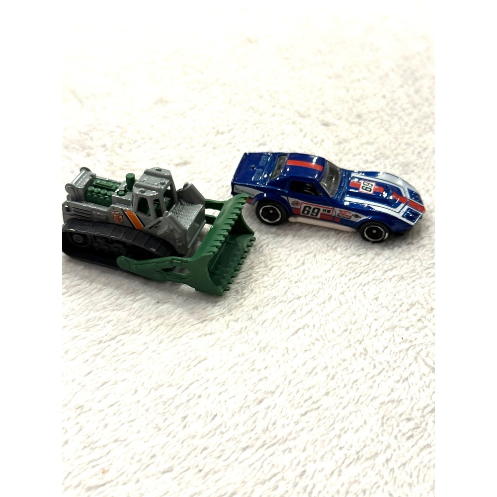 Hot Wheels 69 COPO Corvette Blue & Matchbox Bulldozer Diecast Toy Car Lot